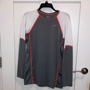 Nike Dark Gray and White Long Sleeve Top with Red Accents